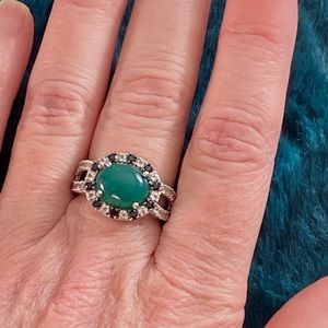 Green onyx, black spinel & white topaz s/s ring